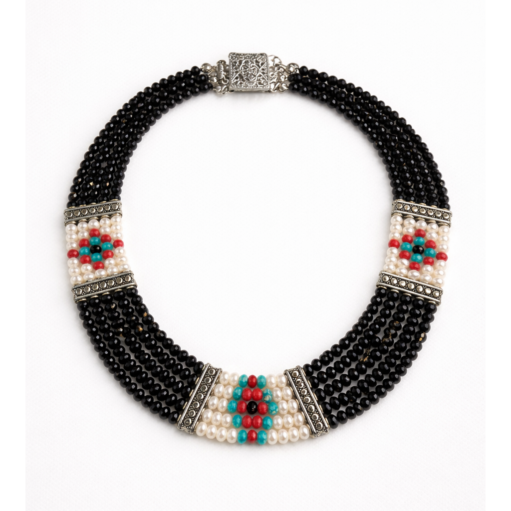 The Onyx Nomad - Hand-Woven Multi-Strand Tribal Necklace
