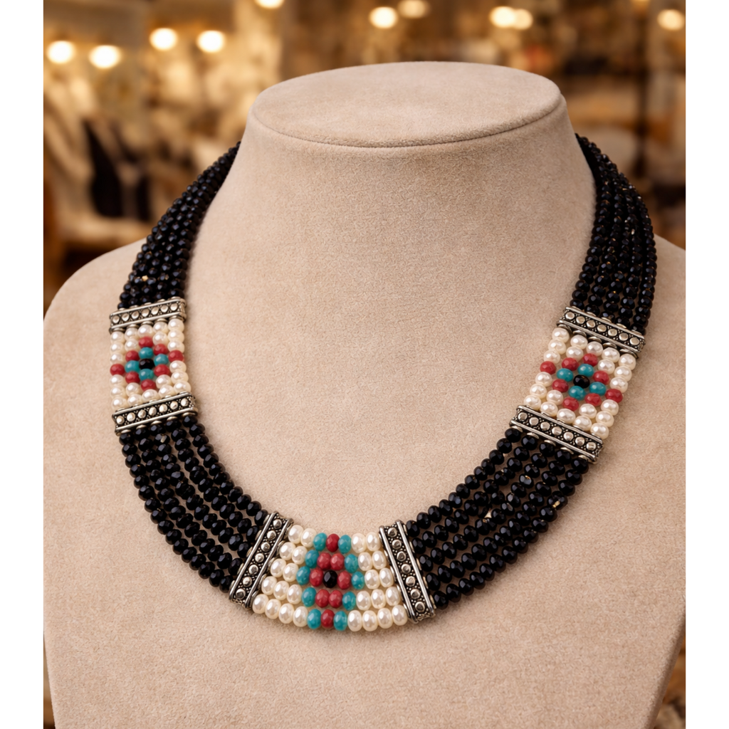 The Onyx Nomad - Hand-Woven Multi-Strand Tribal Necklace