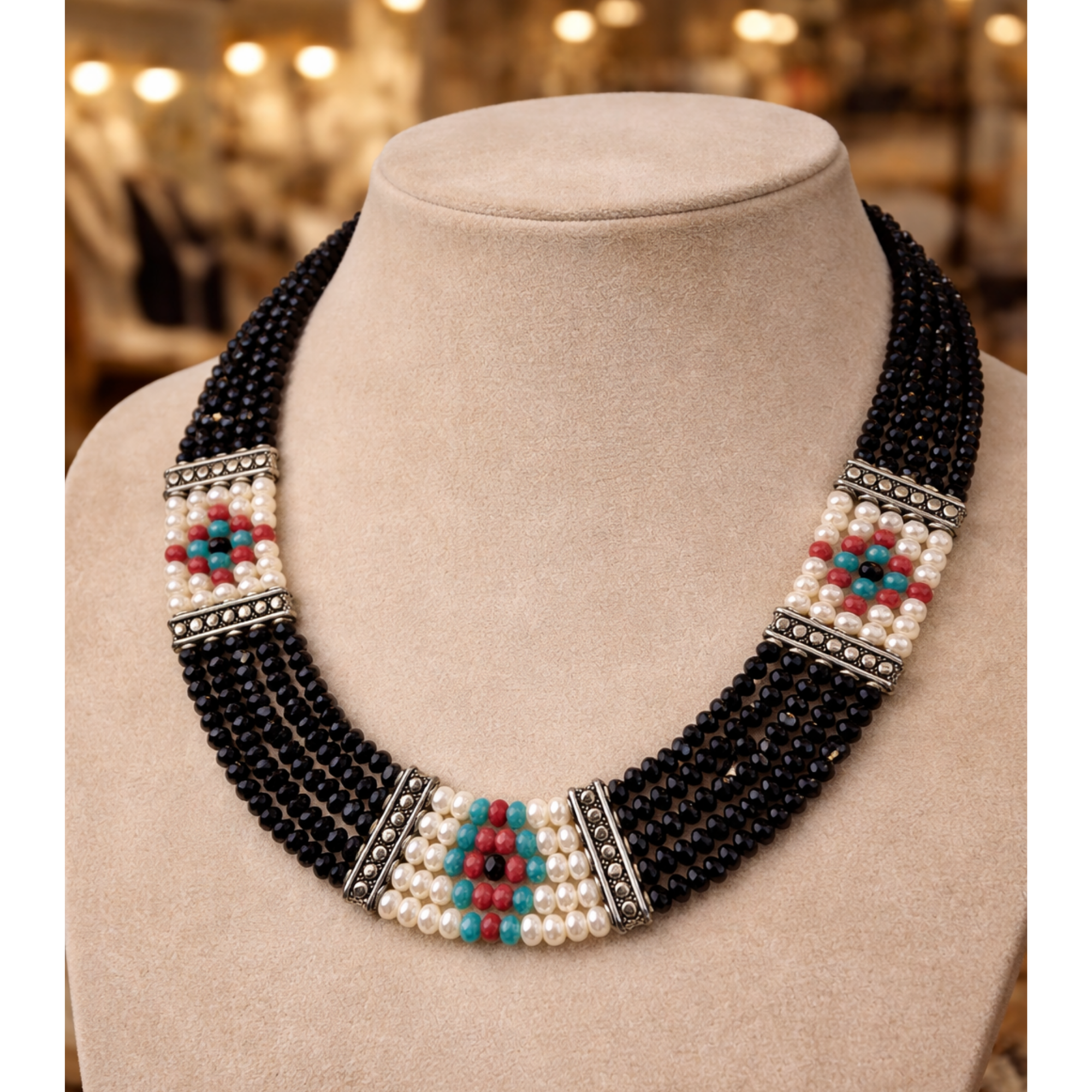 The Onyx Nomad - Hand-Woven Multi-Strand Tribal Necklace