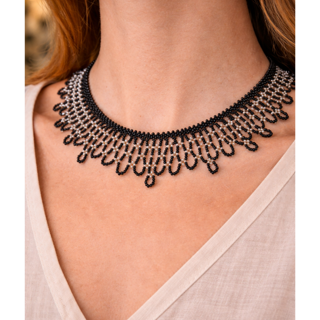 The Midnight Fringe - Hand-Woven Minimalist Statement Necklace