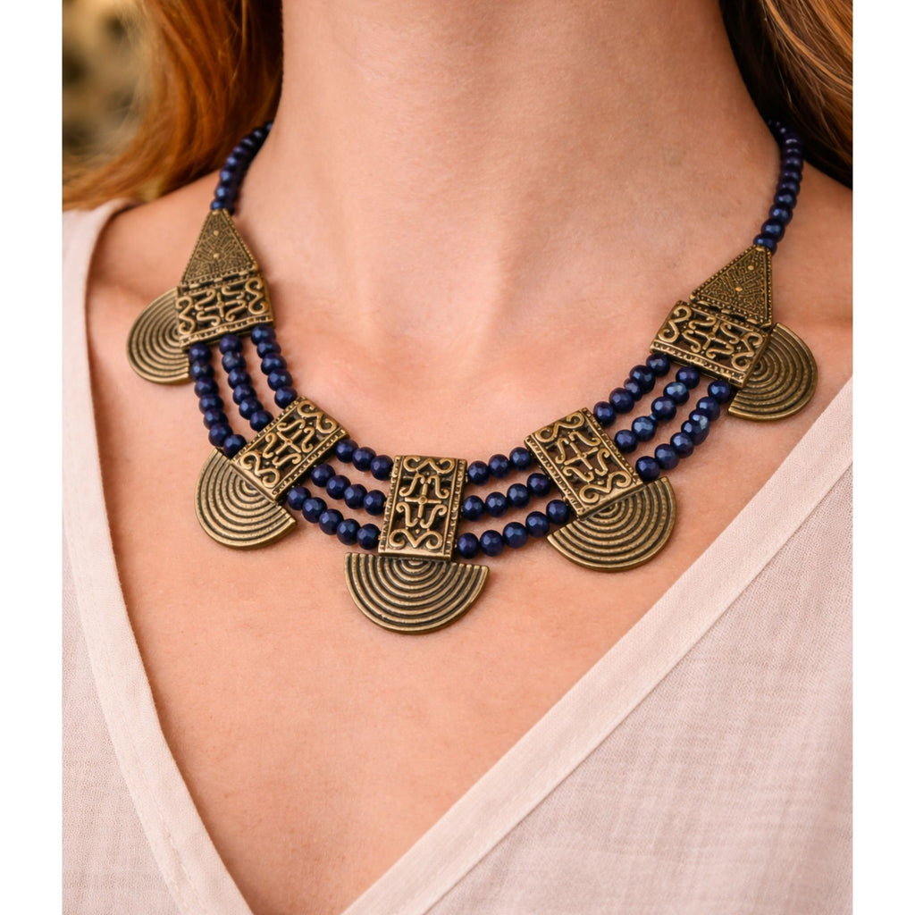 The Indigo Nomad - Hand-Woven Tribal Statement Necklace