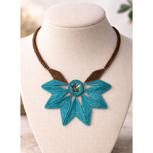 The Azure Bloom - Hand-Woven Turquoise Floral Statement Necklace