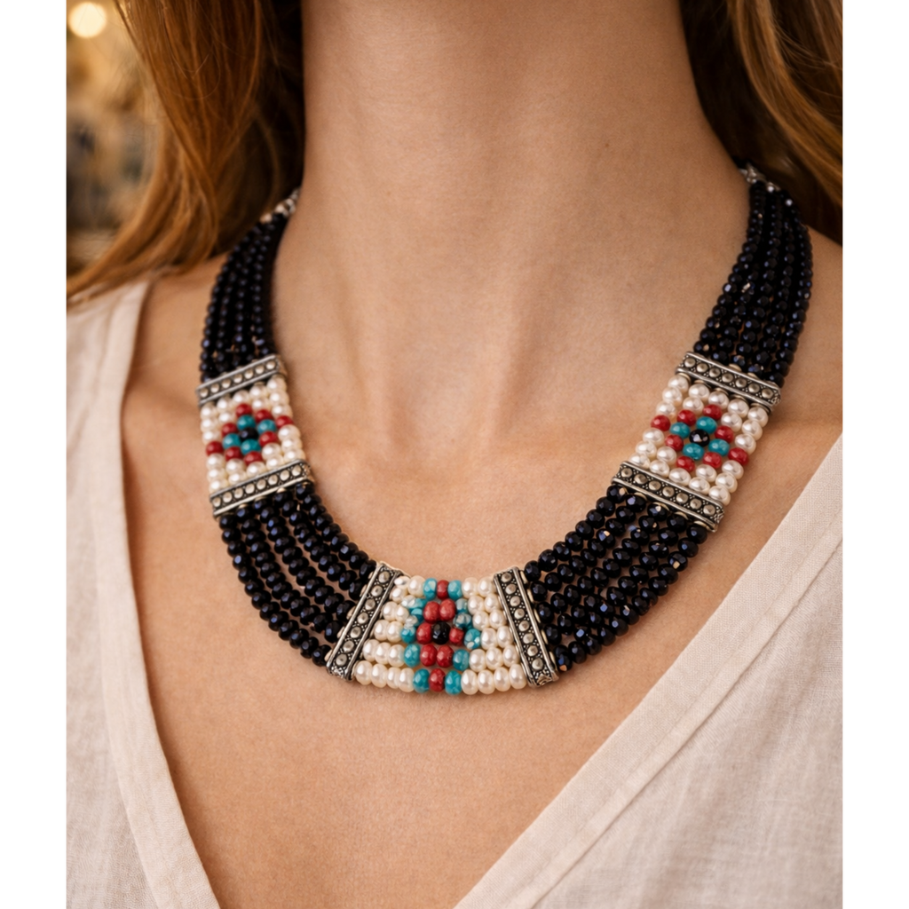 The Onyx Nomad - Hand-Woven Multi-Strand Tribal Necklace